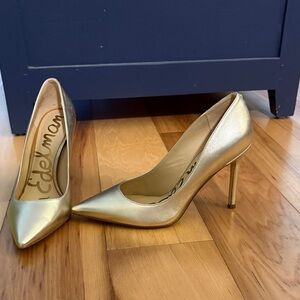Sam Edelman Hazel Gold Leather Pointed Heels